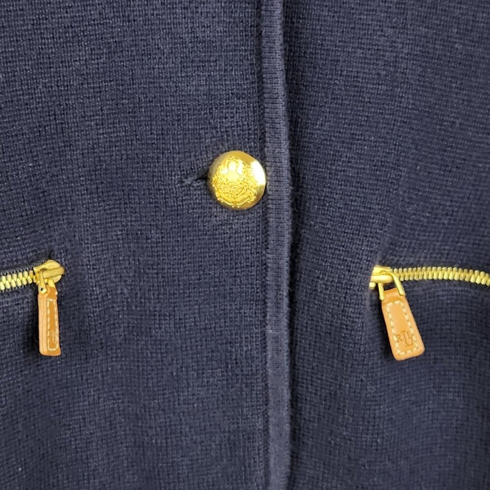 LRL Lauren Ralph Lauren Navy Blue Cotton Knit Sweater Blazer sz PM - Picture 8 of 10
